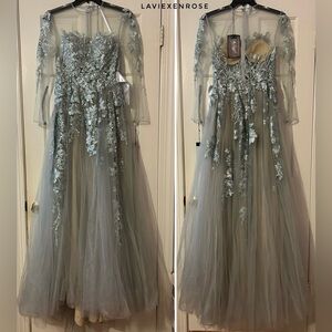 🆕 Mac Duggal Platinum Grey Gown